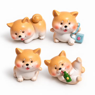 Kawaii Shiba Inu Dog Focal Beads – Set of 4 Cute Craft Figures