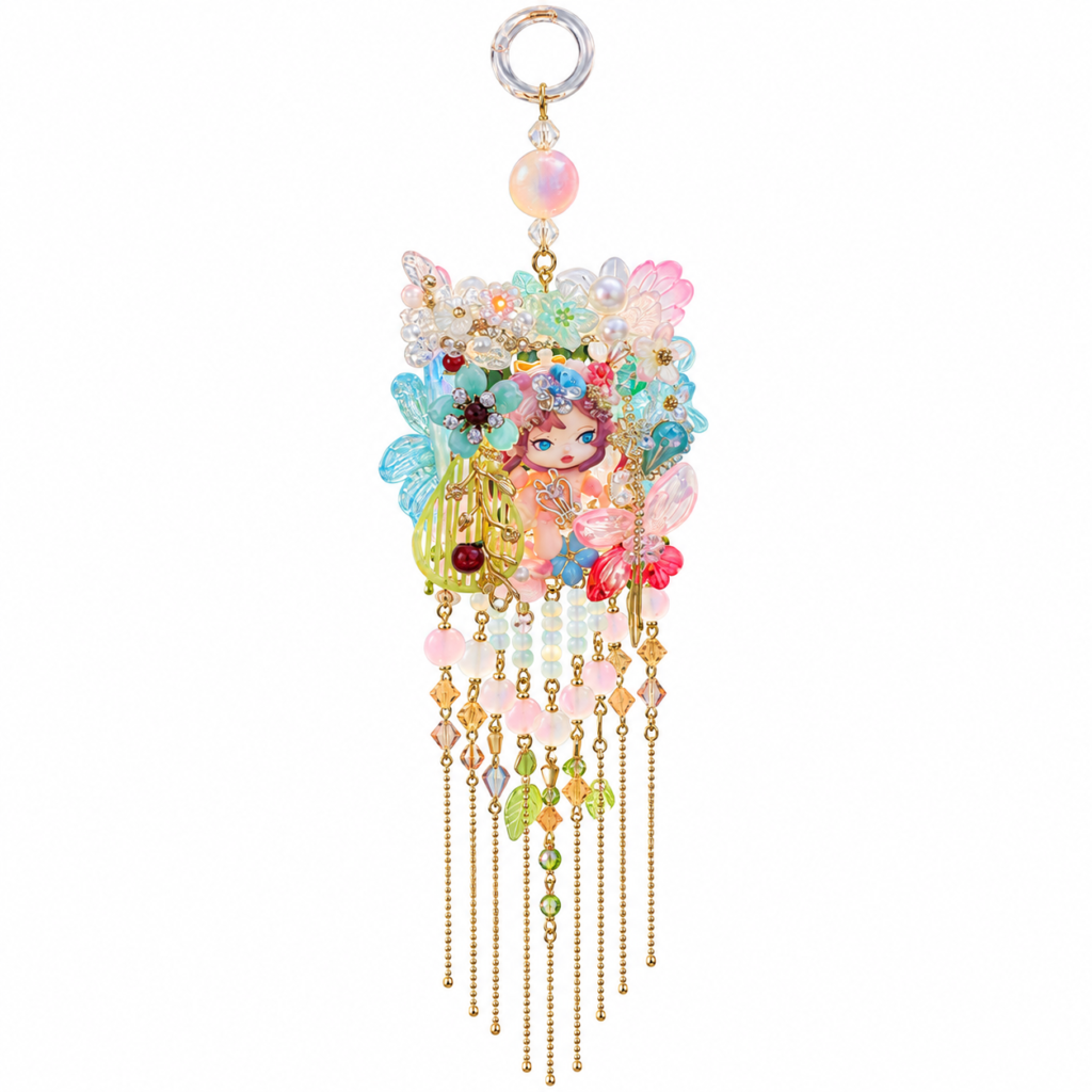 Pastel Fairy Garden Cascade Hanging Ornament | Floral Beaded Fantasy Decor