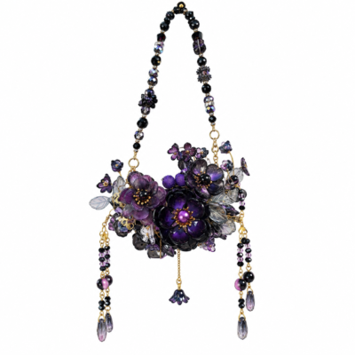Luxury Purple & Black Floral Hanging Ornament | Handmade Beaded Home Decor, Car Interior Charm & Decorative Wall Hanging