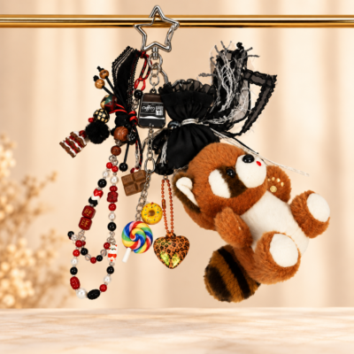 Red Panda Plush Bag Charm Keychain with Beaded Strap – Kawaii Purse & Backpack Accessory