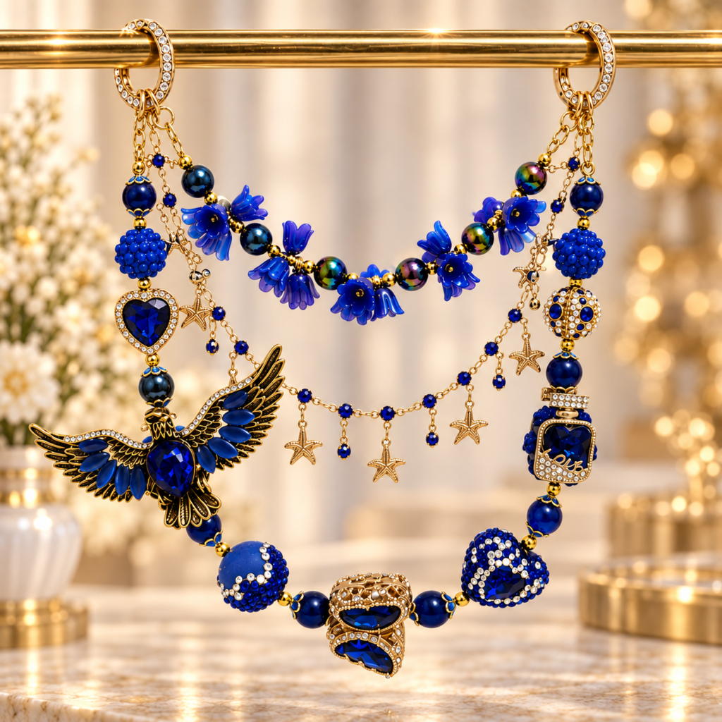 Royal Blue Eagle Beaded Bag Charm Chain – Handmade Crystal-Style Purse Accessory