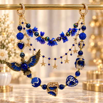 Royal Blue Eagle Beaded Bag Charm Chain – Handmade Crystal-Style Purse Accessory