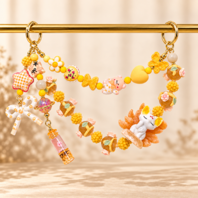 Sunshine Fox Garden Handmade Beaded Bag Charm Chain – Yellow Floral Purse Accessory