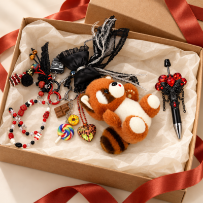 Red Panda Bag Gift Set – Bag Charm & Decorative Beaded Pen