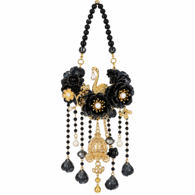 Black & Gold Floral Hanging Ornament – Swan and Carriage Beaded Door Hanger