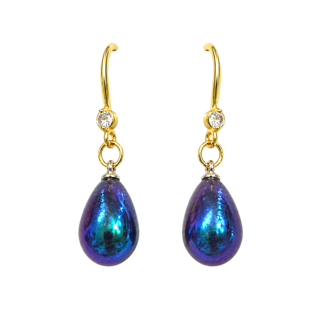 Iridescent Blue Purple Teardrop Drop Earrings β Gold-Tone Hook Earrings